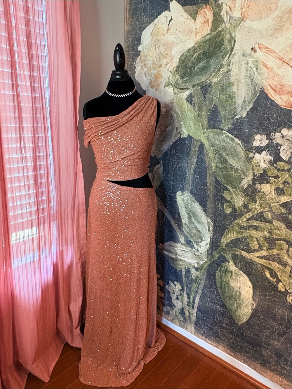 Anthropologie Mare Mare Gold Sequin Glam Maxi Dress M